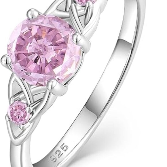 Women's 925 Sterling Silver Solitaire Wedding Engagement Ring Round Birthstone - Picture 1 of 1